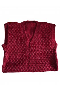 Handmade Woolen Sleeveless sweater v-neck desing with maroon colour for men