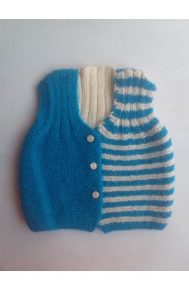 Woonie Crochet Handmade Half Sleeve Cardigan For New Born Baby- Blue & White