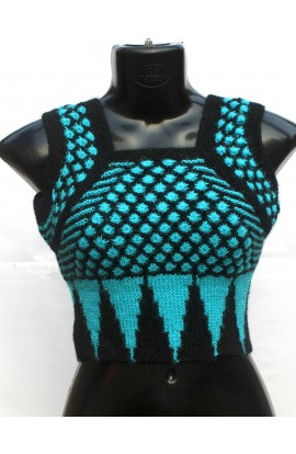 Graminarts Sky Blue & Black Color Woolen Handmade Sweater Blouse For Women
