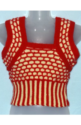 Red and yellow color handmade woolen blouse sweater for women free size