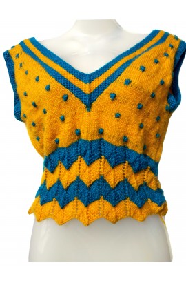 Handmade Woolen Graminarts Elegant Self Design V-Neck Blouse For Women - Yellow & Sky Blue 