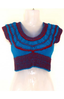Stylish Round Neck Woolen Knitted Handmade Women Blouse - Yale & Red