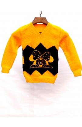 Unique Graminarts Style Handmade Knitting V- Neck Sweater For Baby Boy- Yellow & Black 										