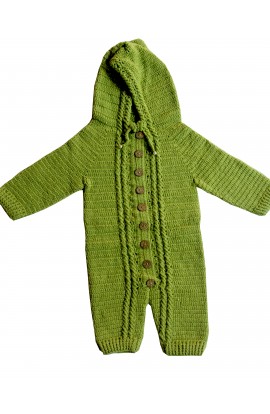 Unique Beautiful Crochet Full Sleeve Hoode Footed Romper For 2 -3 Year Baby- Mint