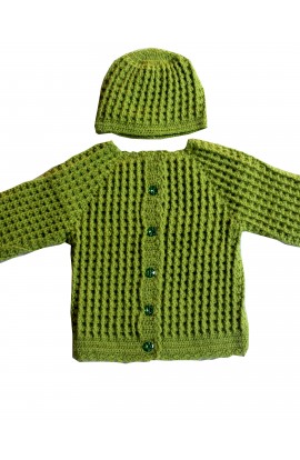Handmade Woonie Crochet Graminarts Full Sleeve Cardigan For Baby Girl- Green Yellow