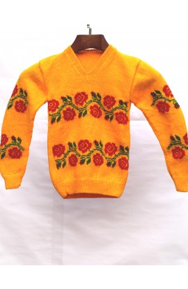 Woonie Knitting Handmade Beautiful Flower Pattern Design Graminarts Baby Sweater- Marigold