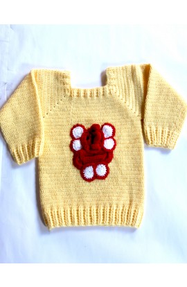 Elegant Ganesha Applique Crochet Graminarts Handmade Sweater For Baby Boy- Egg Nog										