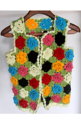 Elegant Multicolor Floral Design Woolen Graminarts Cardigan For Ladies 