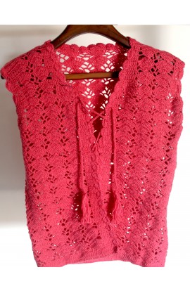 Lovely Graminarts Self Design Handmade Woolen Cardigan For Women - Violet Red