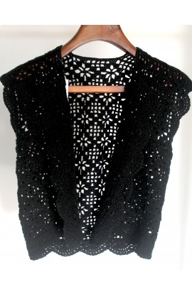 Handmade Crochet Elegant Design Black Woolen Cardigan For Ladies 