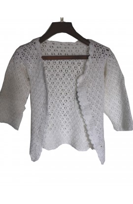Handmade Graminarts Crochet Pattern Woolen Cardigan For Ladies - White