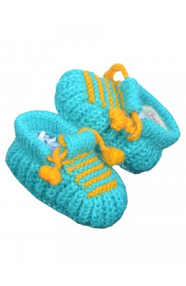 Light Sea Green With Yellow Laces Elegant Color Combi Handmade Baby Shoes For 6 - 12 Month