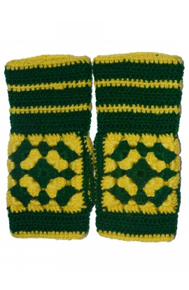 Unique and Beautiful Woollen Floral Design with Green And Lemon Yellow Handmade Fingerless Gloves