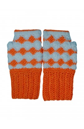 New Winter Warm Fingerless Handmade Boot Cuff Gloves -Orange and White