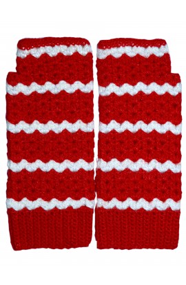 Graminarts Handmade Long Crochet Fingerless Gloves Red And White Design