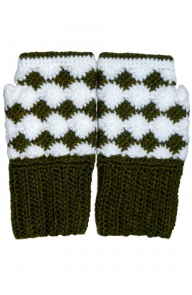 New Winter Warm Fingerless Handmade Boot Cuff Gloves combi of olive oil and White colour