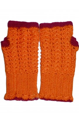 Graminarts fingerless yarn crochet Beautiful design with orange-maroon line colour gloves