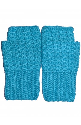 Graminarts Handmade Crochet Woollen Sky Blue Fingerless Gloves