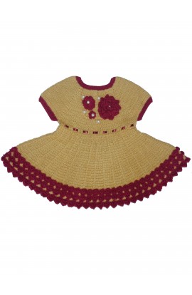 Graminarts Short Sleeve Woolen Trendy Crochet Design Baby Frock - Tortilla & Marron