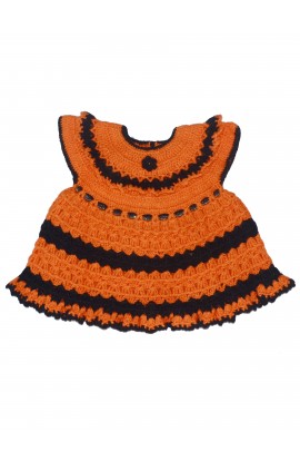 Graminarts Handmade Beautiful Crochet Woonie Baby Frock - Tiger Orange & Black