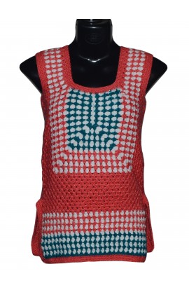 Unique Crochet Design Kurti Style Multicolor Woollen Long Top For Girl