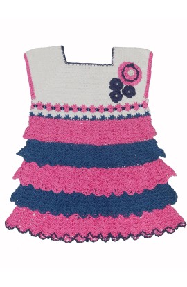 Flaky Stylish Layered Tread Crochet Handmade Frock For Baby Princess