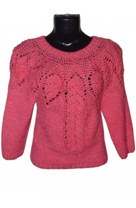 Stylish Look With Round Neck Pale Violet Red Handmade Pullover 