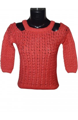 Beautiful Tomato Color Pullover With Stylish Neck Design For Women/Girls
