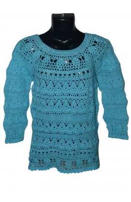 Beautiful Cyan Color Handmade Crochet Long Sleeve Top For Women/Girls