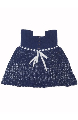 Stylish Dark Blue Color Handmade Crochet Frock For Baby Girl 
