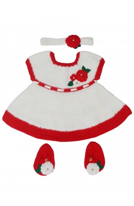 Crochet Woonie Graminart Design 3 Pcs Set Frock For Baby - White