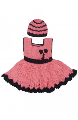 Unique And Beautiful Handmade Crochet Design Frock With Cap For Baby- Violet Red