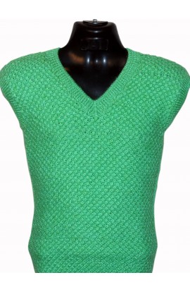 GraminArts V-neck Emerald Color Handmade Woollen Sleeveless Sweater For Men