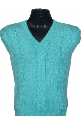 Graminarts Handmade Woollen Half Sweater In Medium Turquoise Color For Men