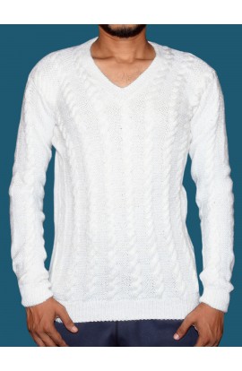Graminarts Handmade Woollen Sweater Bleached White Full Sleeve Sweater For Men