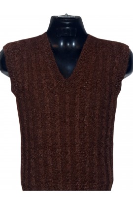 Graminarts Handmade Knitting Dark Chocolate Woollen Half Sweater For Men