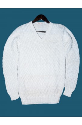 Graminarts Handmade Woollen In White Full Sleeve Sweater for Men