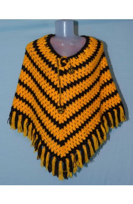 Orange and black color combi beautiful design poncho hand knitted woolen for women
