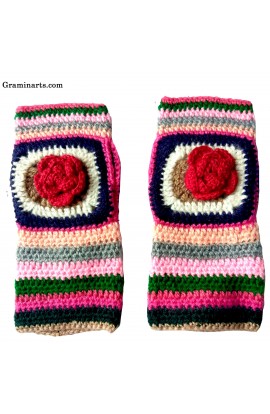 New Design 2020 Beautiful Colour Warm Handmade Fingerless Flower Fingerless Gloves
