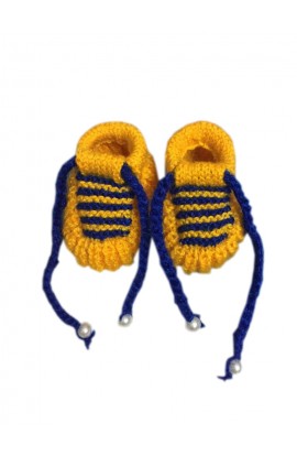 Handmade  woolen/yarn baby booties  yellow and blue with vardman wool for 0-12M