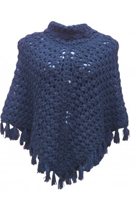 Unique Cowl Neckline Handmade Crochet Design Woolen Poncho For Girls/Women 