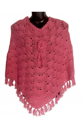 Rose Pink Woolen Handmade Beautiful Design Poncho For Girls/Women