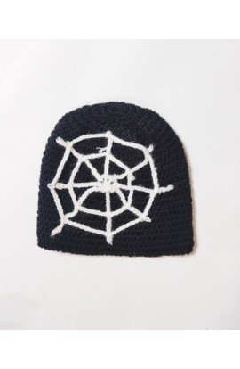 Unique Cobwebs Design Black Woolen Handmade Cap For Kids