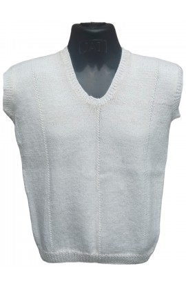 Graminarts Handmade Knitted Woollen In White Half Sleeve Sweater For Men