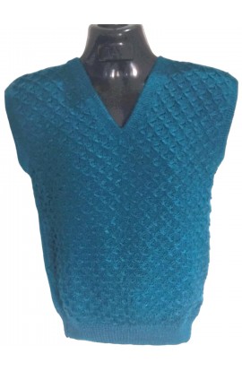 GraminArts Teal Color Woollen/Yarn Handmade Half Sweater For Men