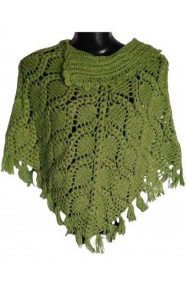 Unique Moss Color Woolen Crochet Beautiful Design By Graminarts Girls/Women Poncho 