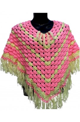 Graminarts Handmade Beautiful Pink & Cream Combi Color Woolen Girls/Women Poncho