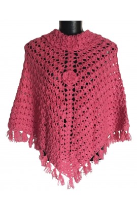 Crochet Handmade Beautiful Cowl neck Style Poncho For Girls/Women - Rose Pink