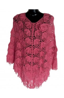 Woolen Graminarts Crochet Poncho For Women/Girls Free Size - Rose Pink