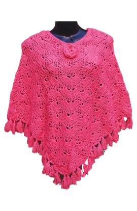 Graminarts Handmade Woolen Crochet Design Girls/Women Poncho - Rose Pink